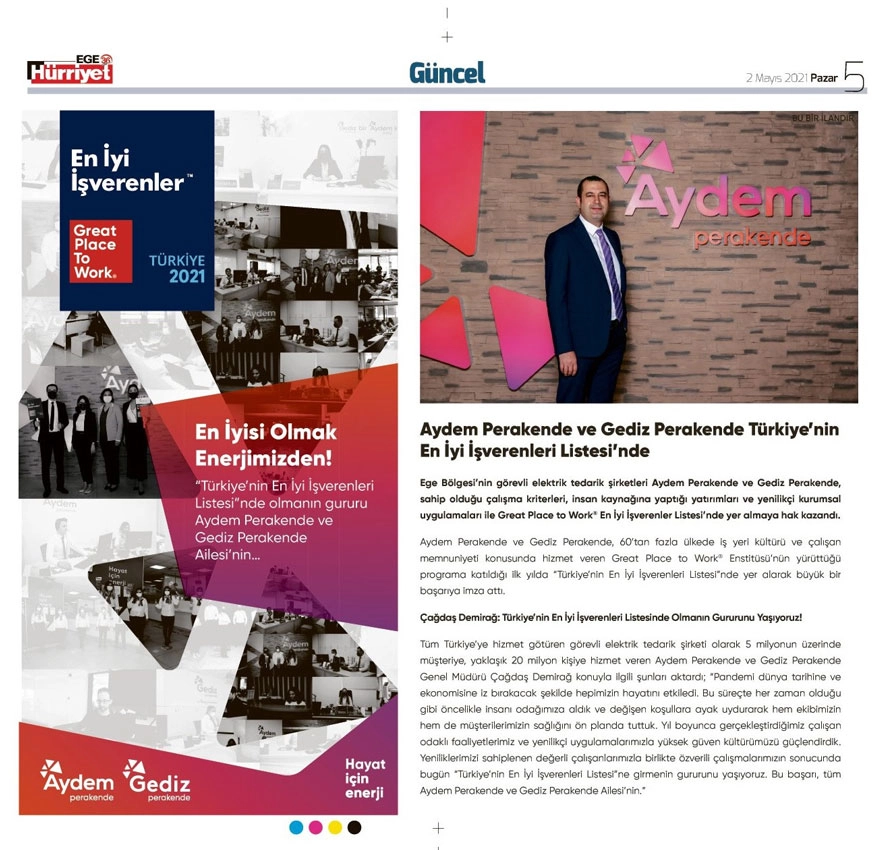  Aydem Perakende and Gediz ve Aydem  Perakende on the List of Turkey’s Best Employers 